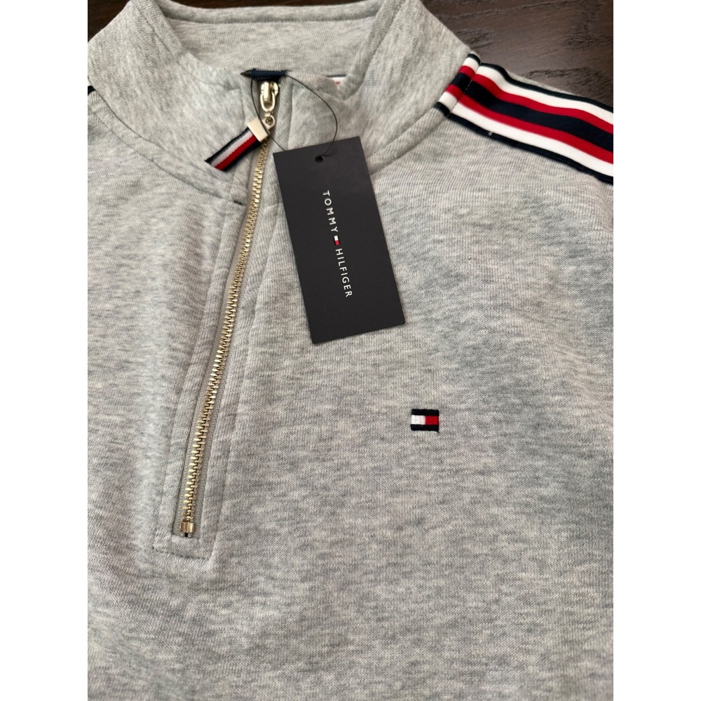 Tommy Hilfiger Womens Quarter Zip Sweatshirt Dress Gray Stripe Logo S A1GK1KTA - Picture 4 of 6
